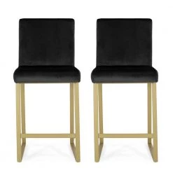 Toucanet Modern 26.75 in. Black Velvet Bar Stools (Set of 2) by Noble House