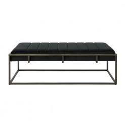 Magdalene Black Velvet Ottoman Bench with Brushed Gold Metal Frame by Noble House