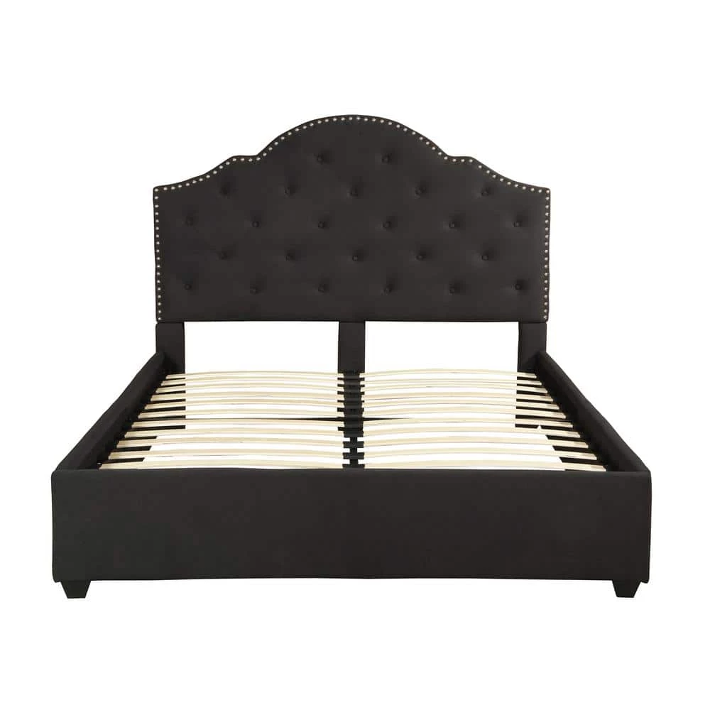 Cordeaux Queen Wood Upholstered Bed Frame by Noble House