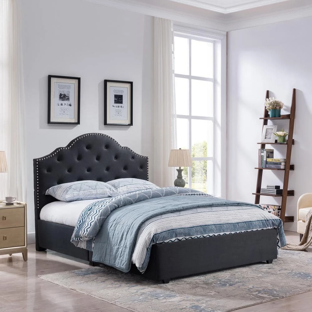 Cordeaux Queen Wood Upholstered Bed Frame by Noble House - Image 2