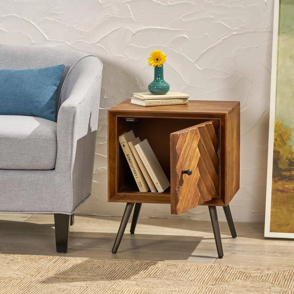 Groff Dark Brown and Black Cabinet with 1-Door by Noble House - Image 7