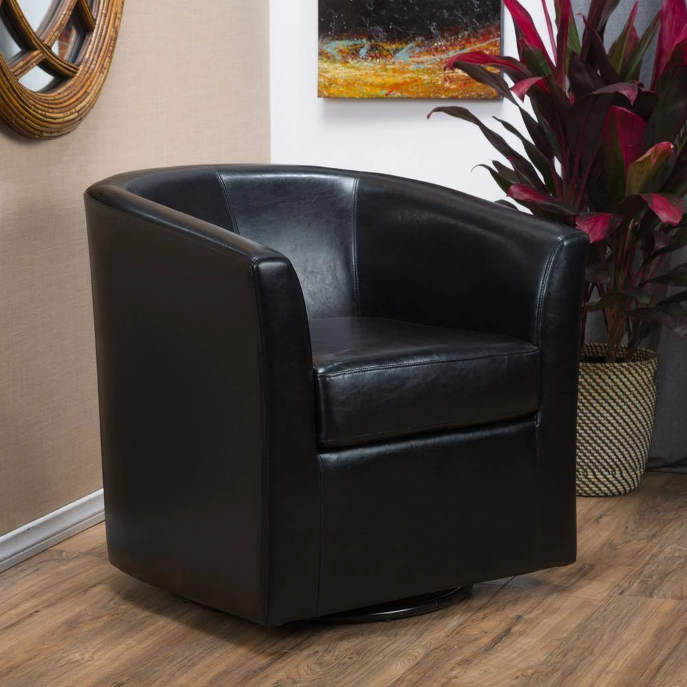 Daymian Black PU Swivel Club Chair by Noble House - Image 6