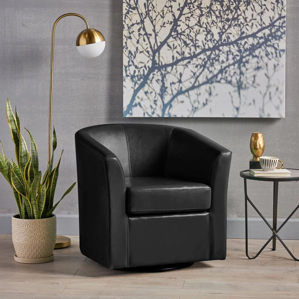 Daymian Black PU Swivel Club Chair by Noble House - Image 10