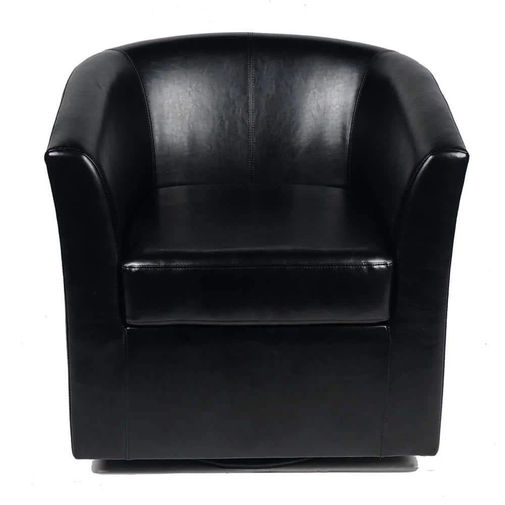 Daymian Black PU Swivel Club Chair by Noble House