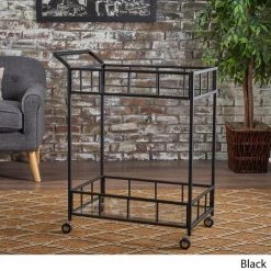Falon Black Bar Cart with Tempered Glass Top by Noble House