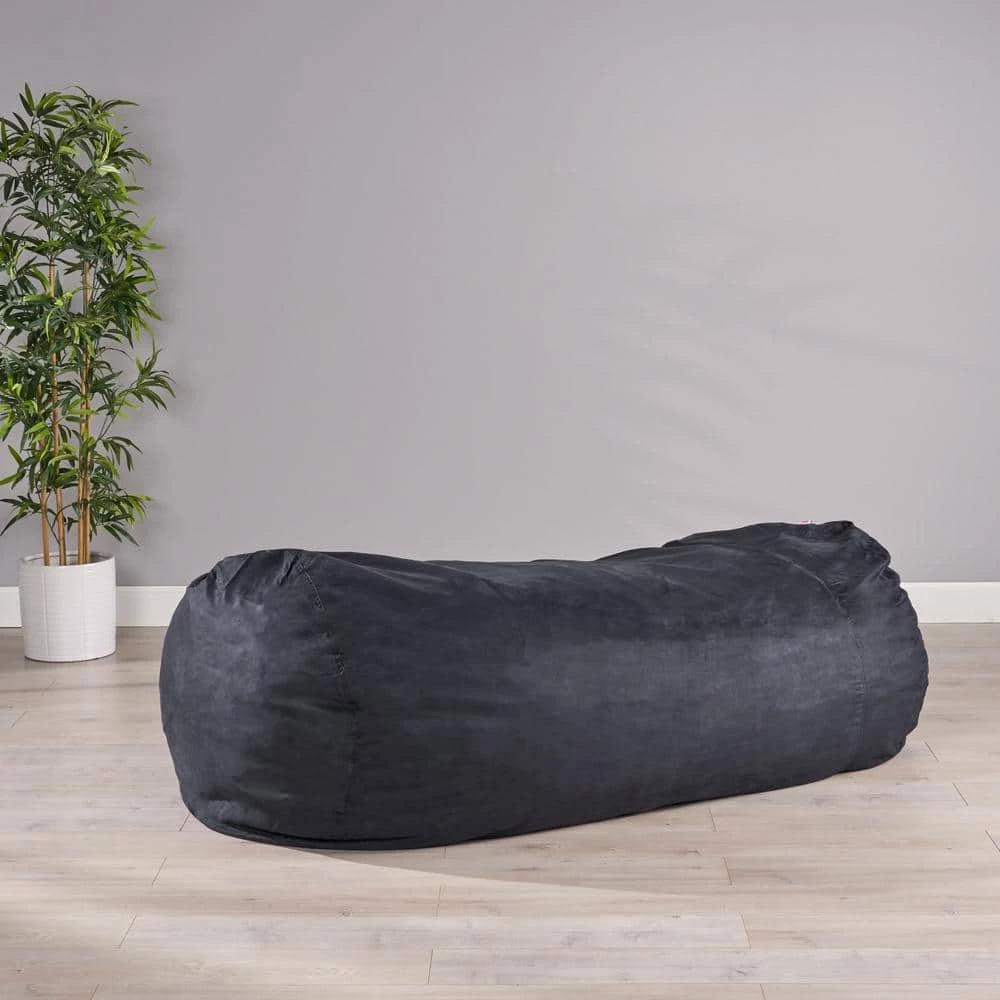 Baron 8 ft. Black Suede Polyester Bean Bag by Noble House - Image 3