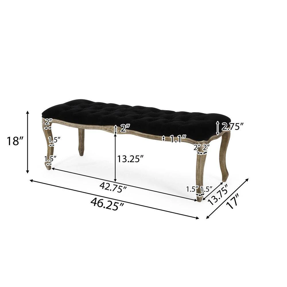 Tassia Black Bench with Upholstered (18.5 in. x 46.5 in. x 17 in.) by Noble House - Image 3