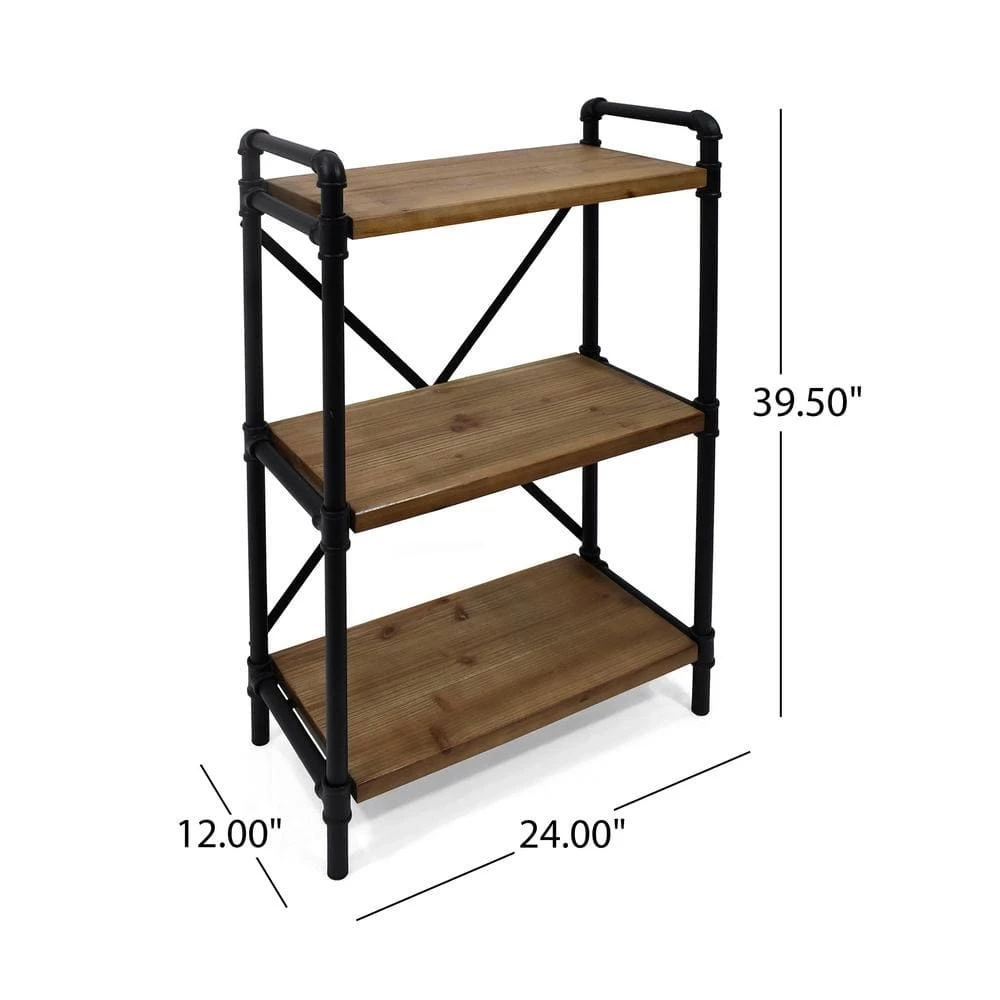 Honeysuckle 39.5 in. Black Metal 3-Shelf Etagere Bookcase with Open Back by Noble House - Image 5