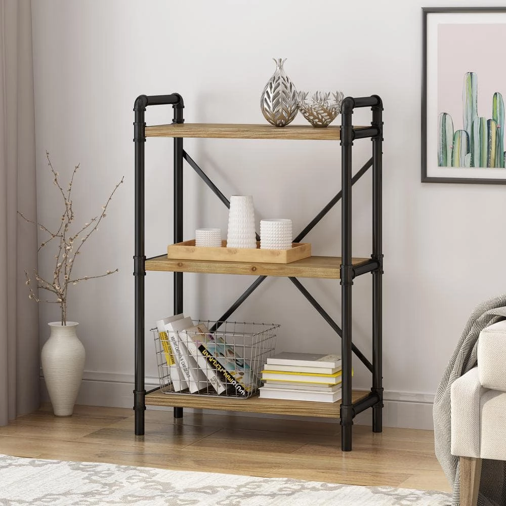 Honeysuckle 39.5 in. Black Metal 3-Shelf Etagere Bookcase with Open Back by Noble House - Image 6