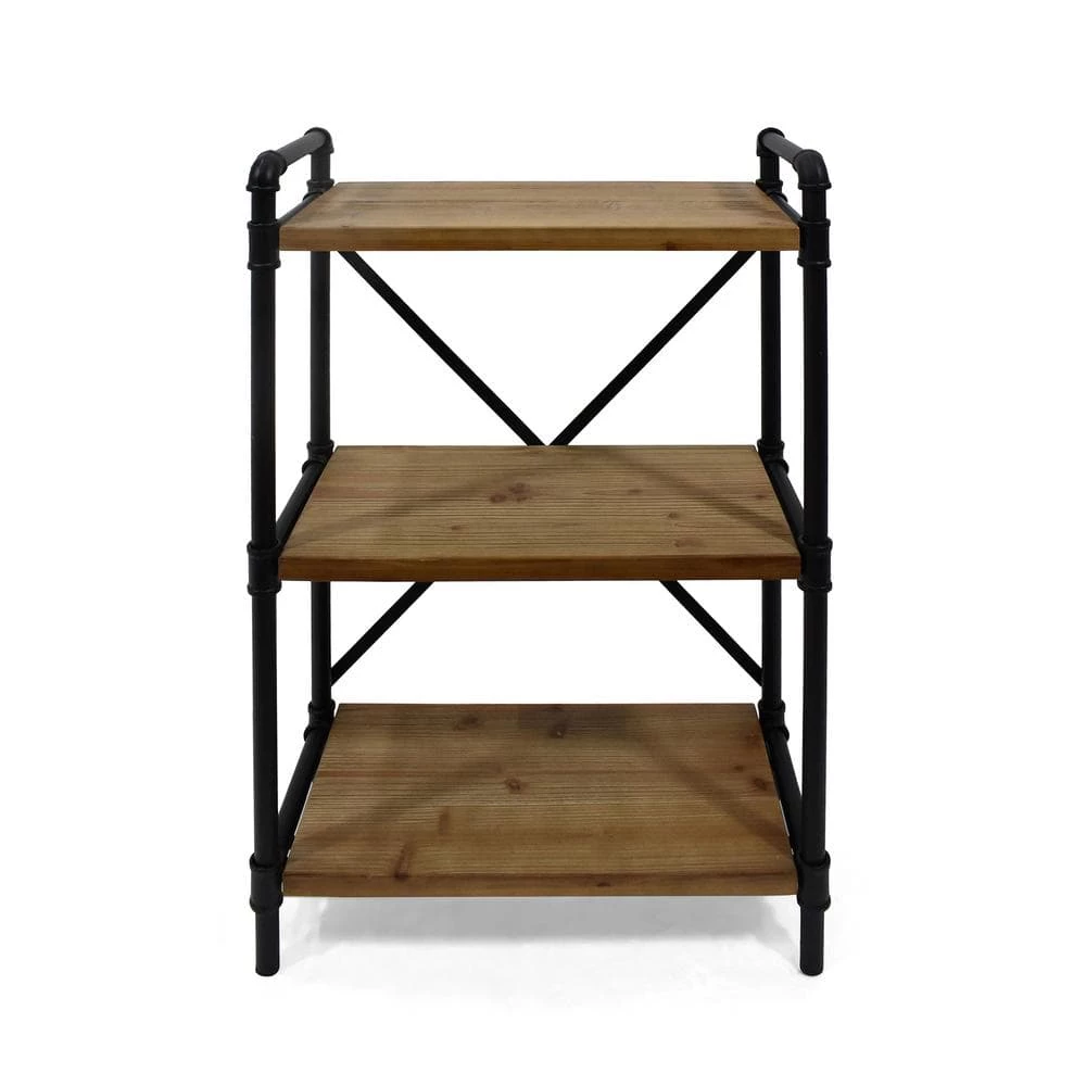 Honeysuckle 39.5 in. Black Metal 3-Shelf Etagere Bookcase with Open Back by Noble House