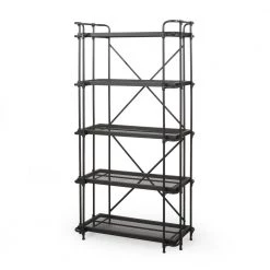Kiannah 66.75 in. Matte Black Iron Mesh 5 Shelf Etagere Bookcase by Noble House