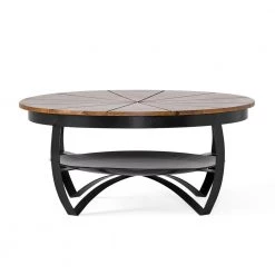 Hadfield 36 in. Black/Brown Medium Round Wood Coffee Table with Shelf by Noble House