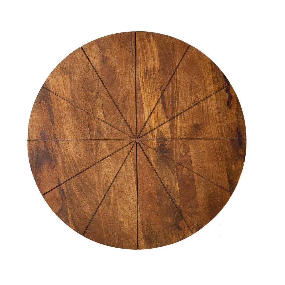 Hadfield 36 in. Black/Brown Medium Round Wood Coffee Table with Shelf by Noble House - Image 3