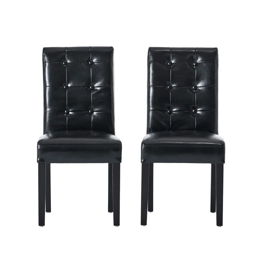 Roland Black Leather Dining Chairs (Set of 2) by Noble House