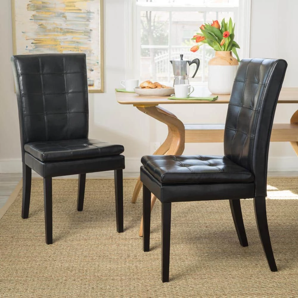 Crayton Black Leather Tufted Dining Chair (Set of 2) by Noble House - Image 7