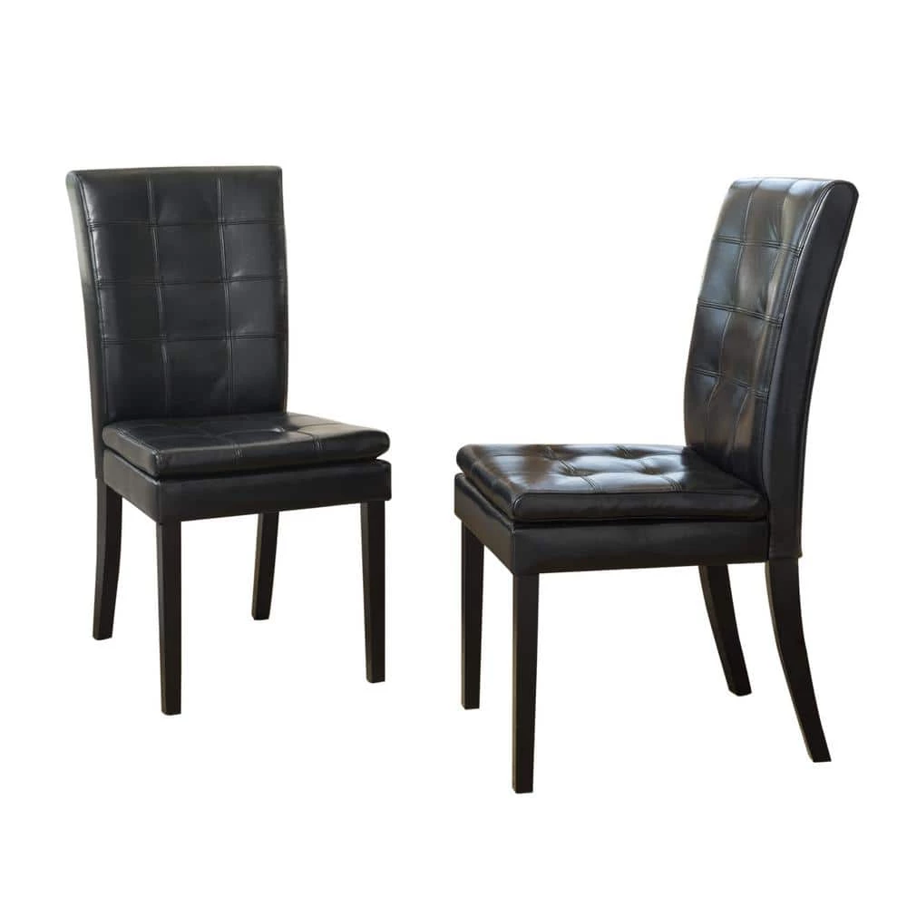 Crayton Black Leather Tufted Dining Chair (Set of 2) by Noble House