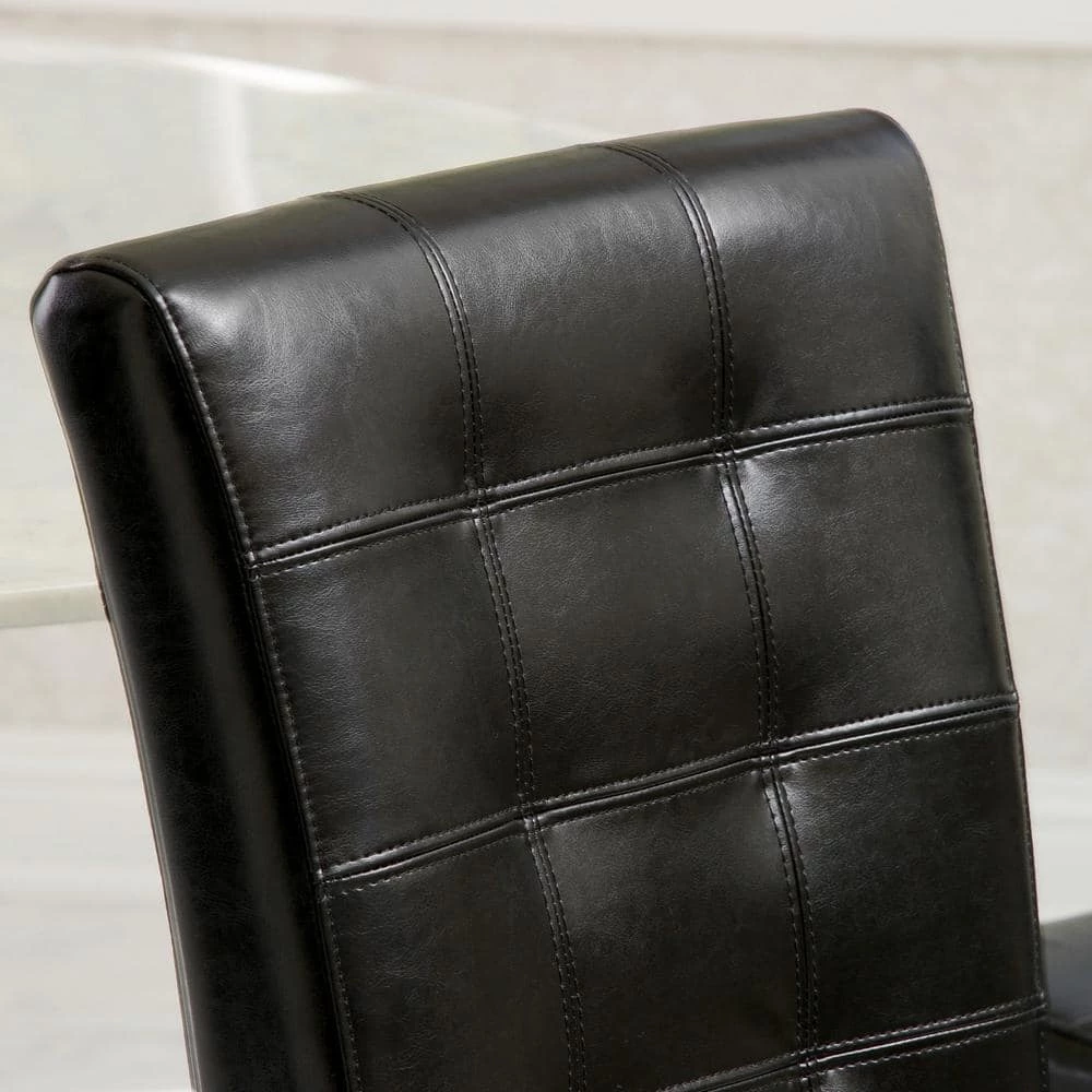 Crayton Black Leather Tufted Dining Chair (Set of 2) by Noble House - Image 3