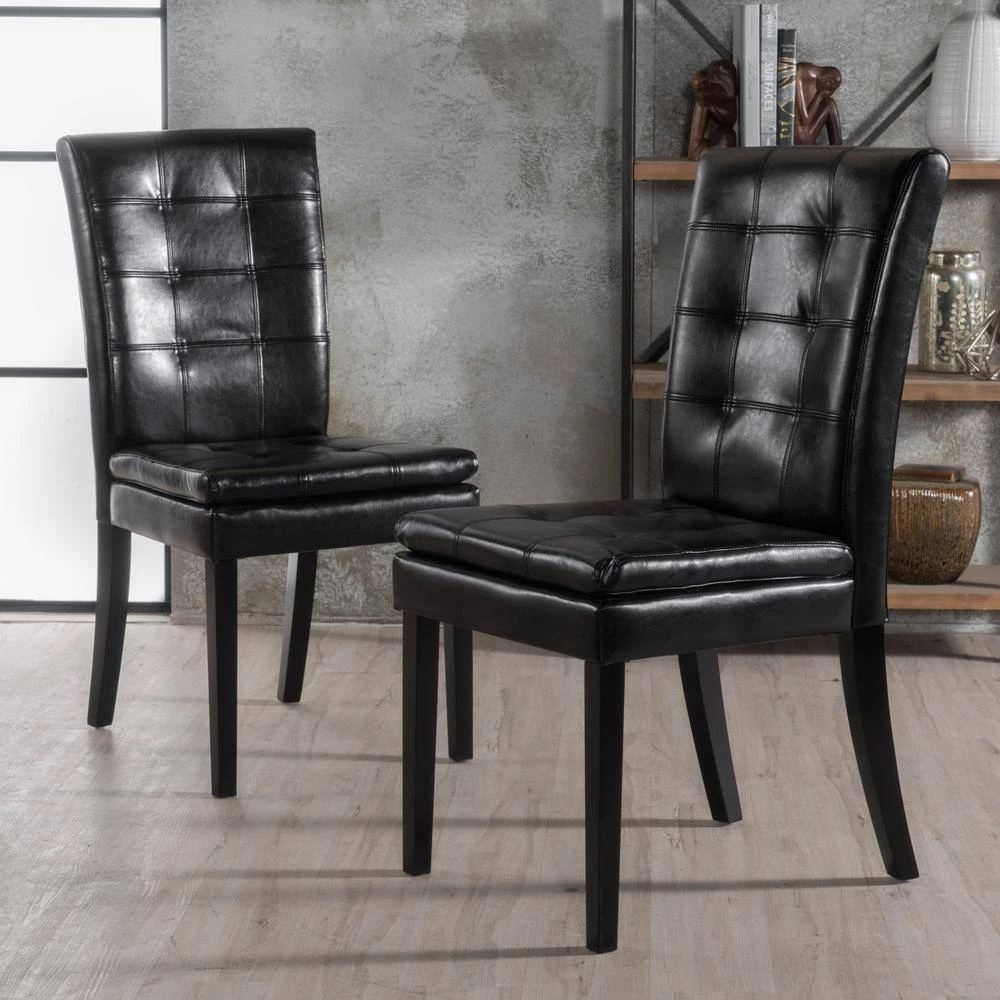 Crayton Black Leather Tufted Dining Chair (Set of 2) by Noble House - Image 2