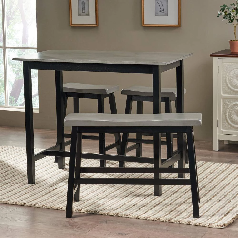 Pomeroy Grey and Black Dining Set (4-Piece) by Noble House - Image 8