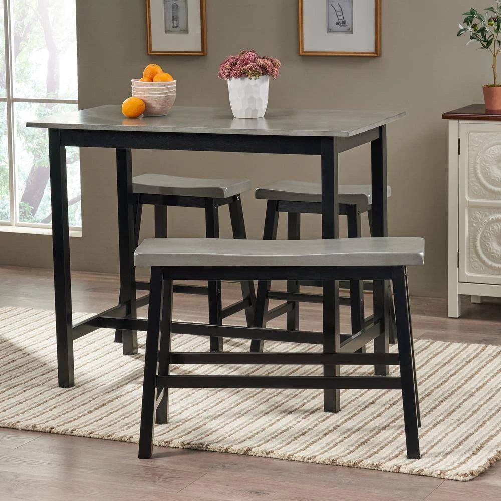 Pomeroy Grey and Black Dining Set (4-Piece) by Noble House - Image 3