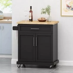Mingo Black Kitchen Cart with Cabinet Space by Noble House