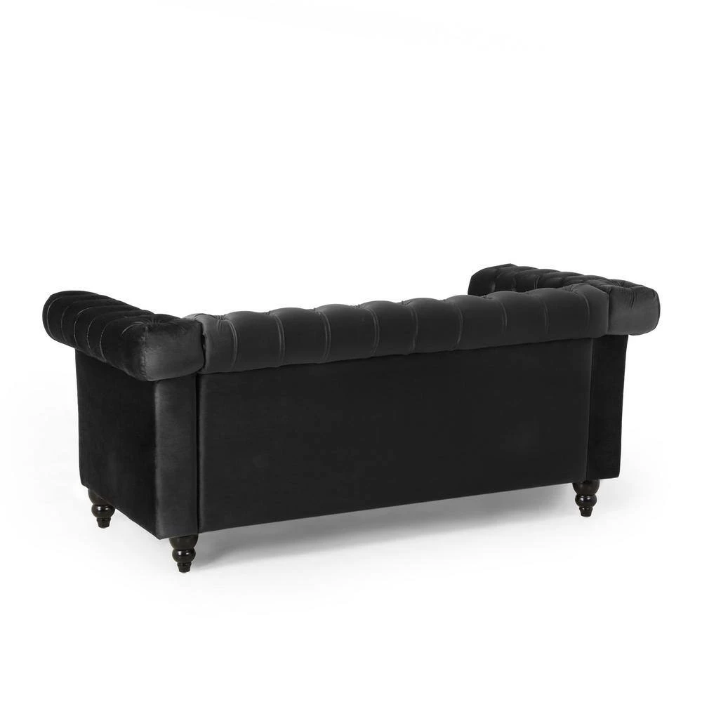 Brinkhaven 61 in. Black and Dark Brown Modern Glam Tufted Velvet 2-Seat Loveseat with Nailhead Trim by Noble House - Image 5