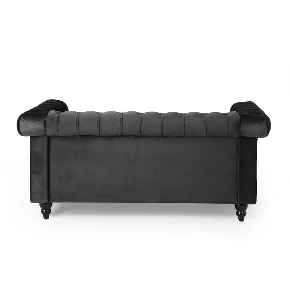 Brinkhaven 61 in. Black and Dark Brown Modern Glam Tufted Velvet 2-Seat Loveseat with Nailhead Trim by Noble House - Image 4