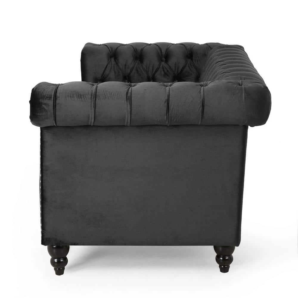 Brinkhaven 61 in. Black and Dark Brown Modern Glam Tufted Velvet 2-Seat Loveseat with Nailhead Trim by Noble House - Image 2