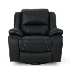 Malic 39 in. Width Big and Tall Black Faux Leather Swivel Wall Hugger Recliner by Noble House