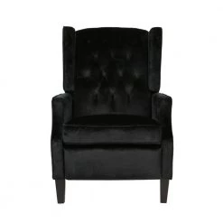 Keating Traditional Tufted Back Black Velvet Wingback Recliner by Noble House