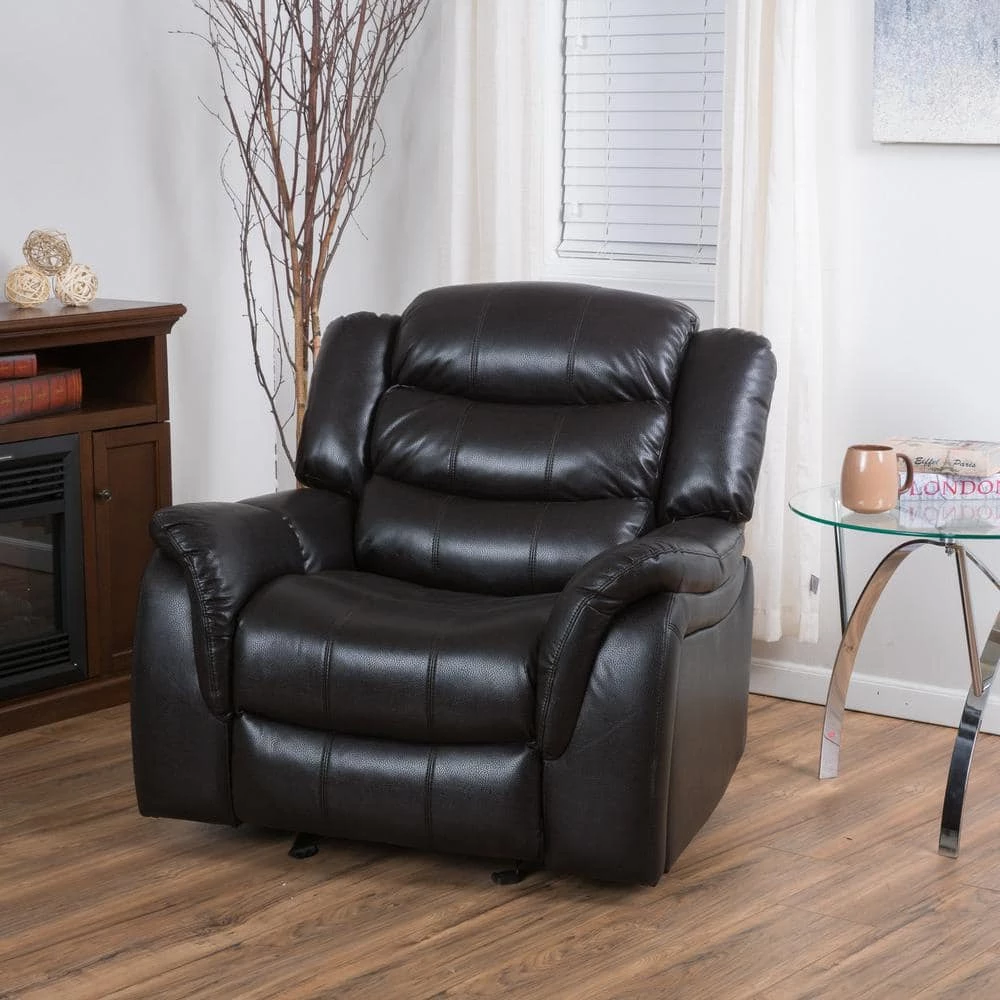 Hawthorne Black Leather Recliner by Noble House - Image 11