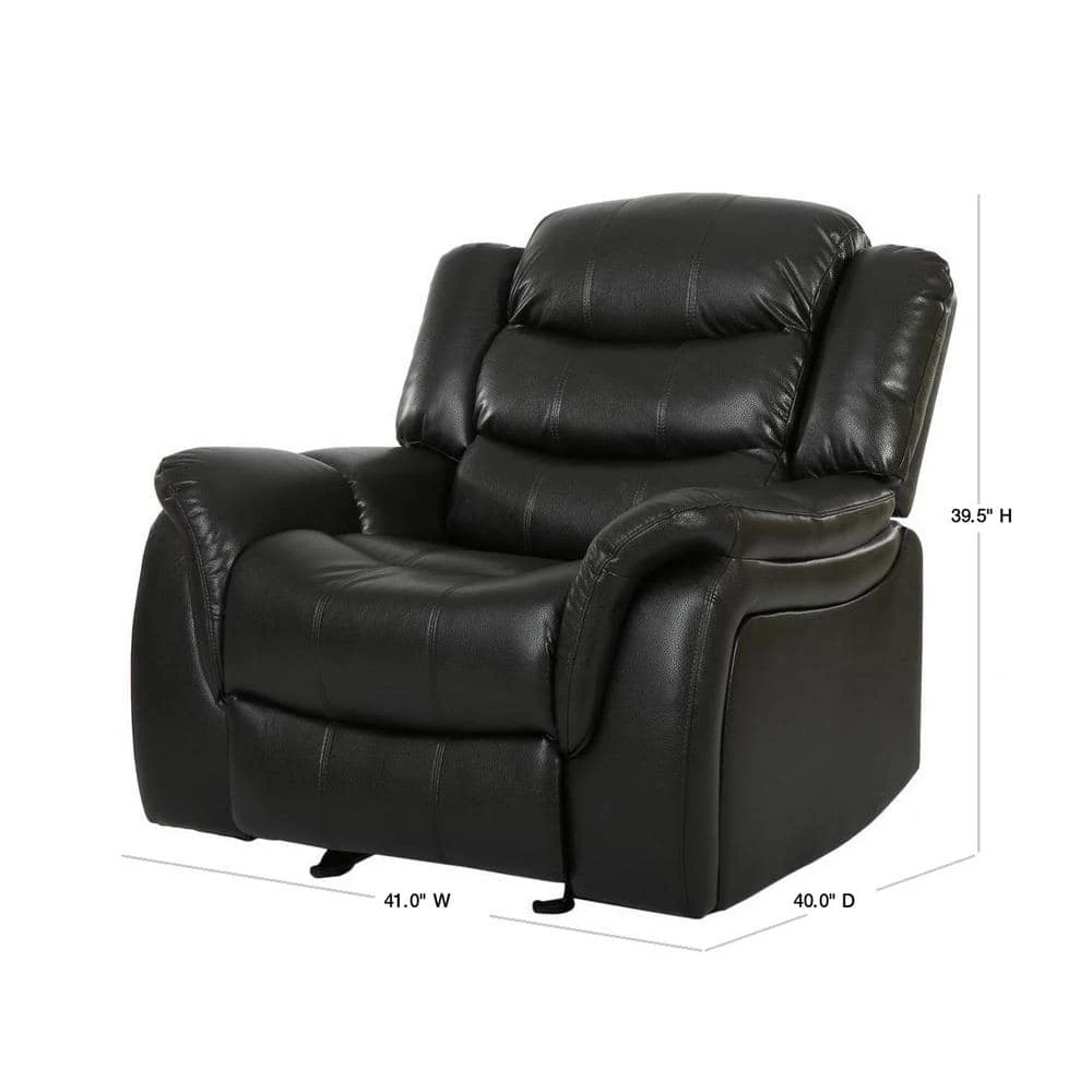 Hawthorne Black Leather Recliner by Noble House - Image 3