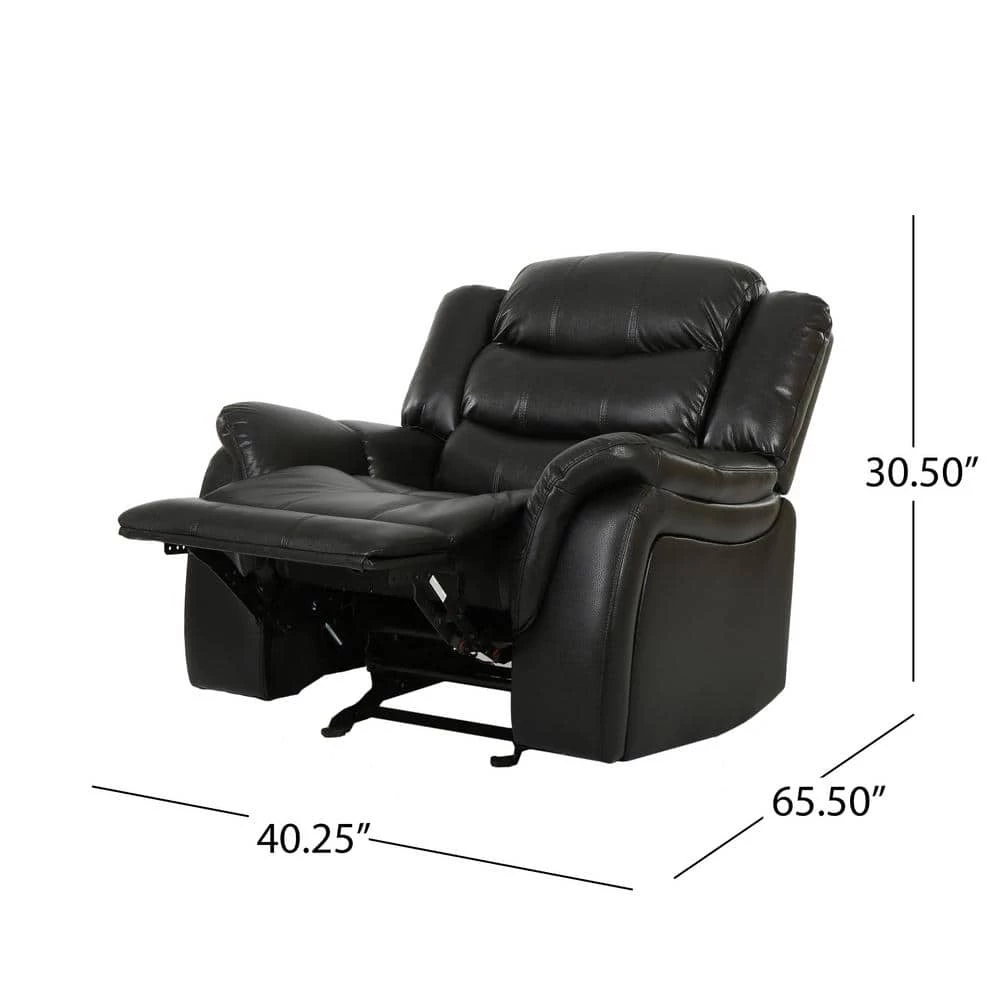 Hawthorne Black Leather Recliner by Noble House - Image 10