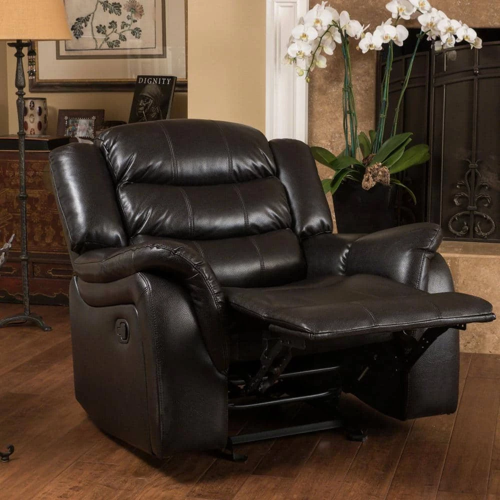 Hawthorne Black Leather Recliner by Noble House - Image 9