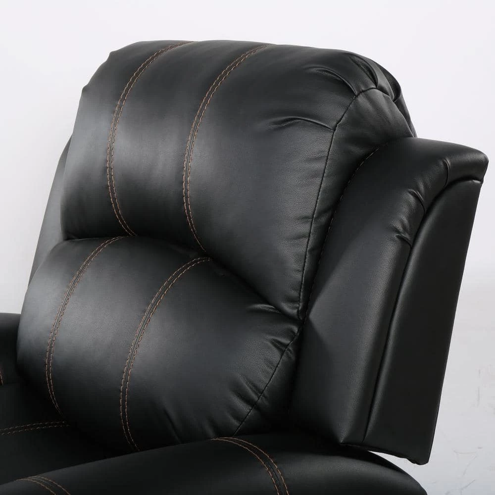 Gavin 39 in. Black Faux Leather Nailhead Trim 3 Position Recliner by Noble House - Image 6