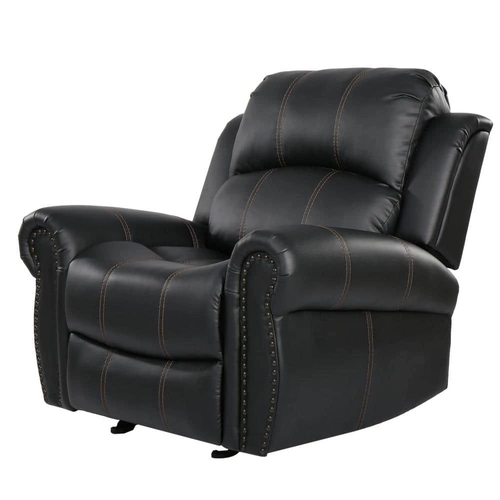 Gavin 39 in. Black Faux Leather Nailhead Trim 3 Position Recliner by Noble House - Image 7