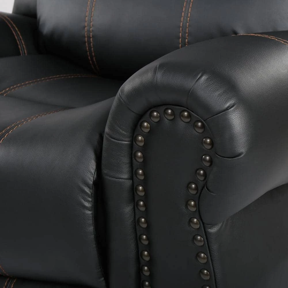 Gavin 39 in. Black Faux Leather Nailhead Trim 3 Position Recliner by Noble House - Image 5