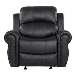 Gavin 39 in. Black Faux Leather Nailhead Trim 3 Position Recliner by Noble House
