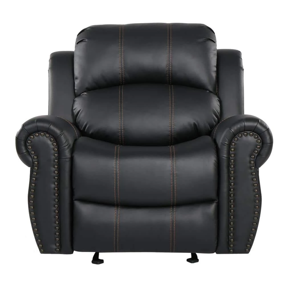 Gavin 39 in. Black Faux Leather Nailhead Trim 3 Position Recliner by Noble House