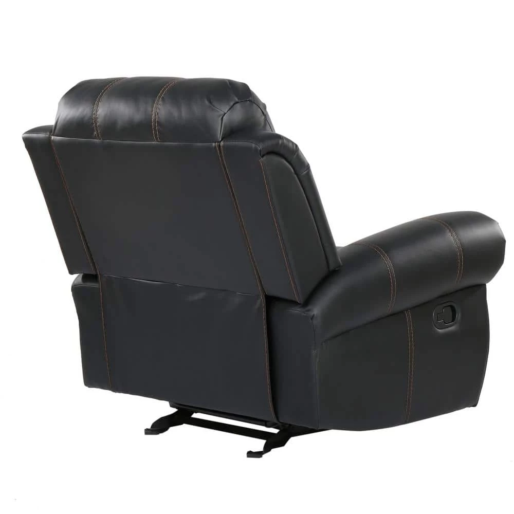 Gavin 39 in. Black Faux Leather Nailhead Trim 3 Position Recliner by Noble House - Image 3