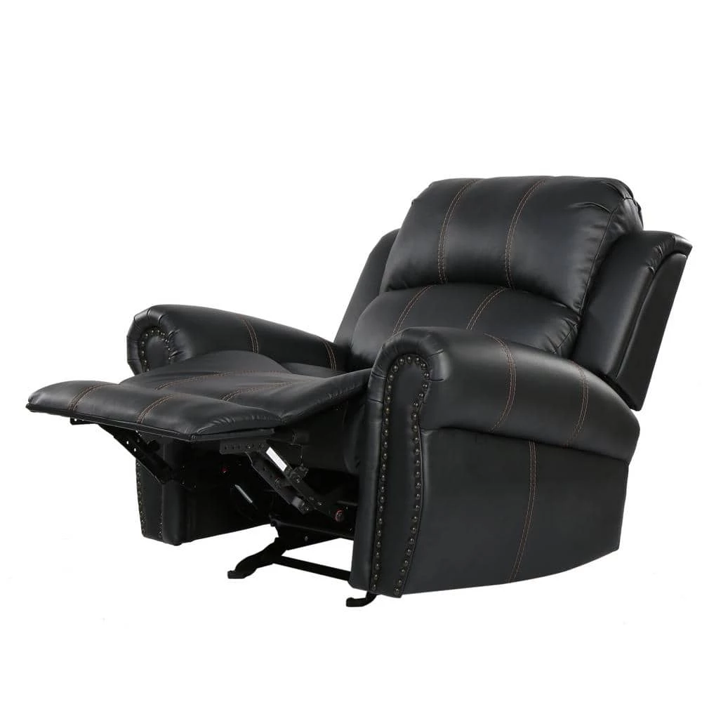 Gavin 39 in. Black Faux Leather Nailhead Trim 3 Position Recliner by Noble House - Image 4