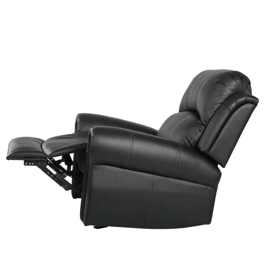 Gavin 39 in. Black Faux Leather Nailhead Trim 3 Position Recliner by Noble House - Image 2