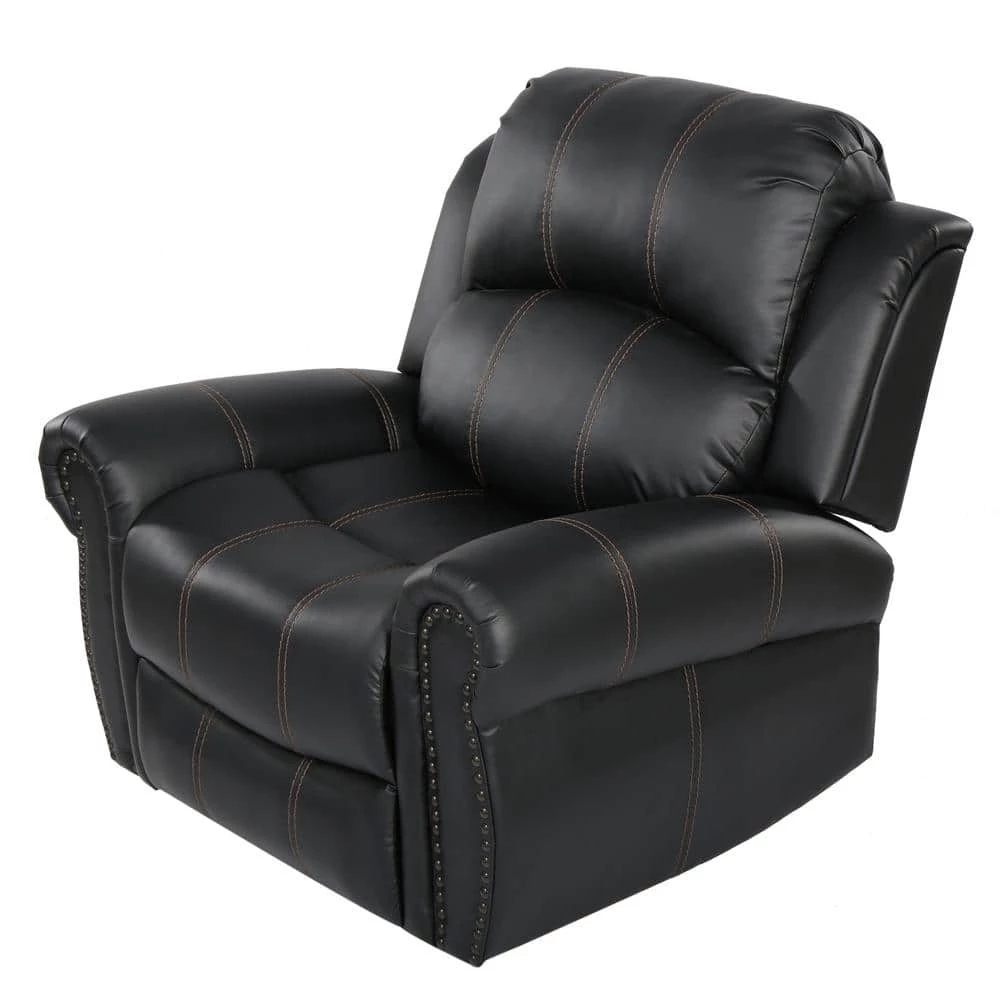 Gavin 39 in. Black Faux Leather Nailhead Trim 3 Position Recliner by Noble House - Image 8