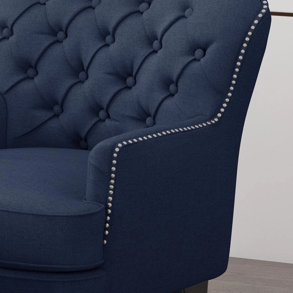 Correia Blue Fabric Upholstered Club Chair with Ottoman by Noble House - Image 4