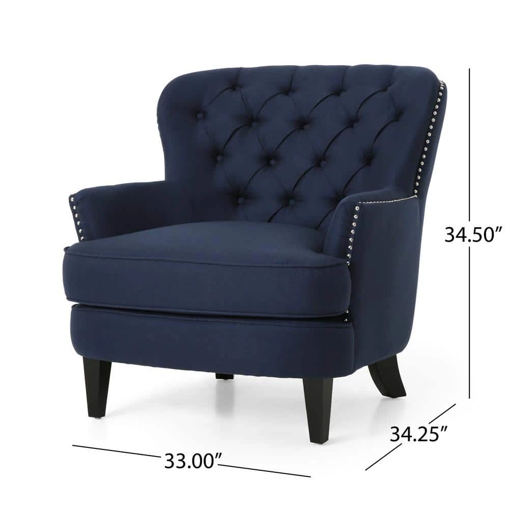 Correia Blue Fabric Upholstered Club Chair with Ottoman by Noble House - Image 9