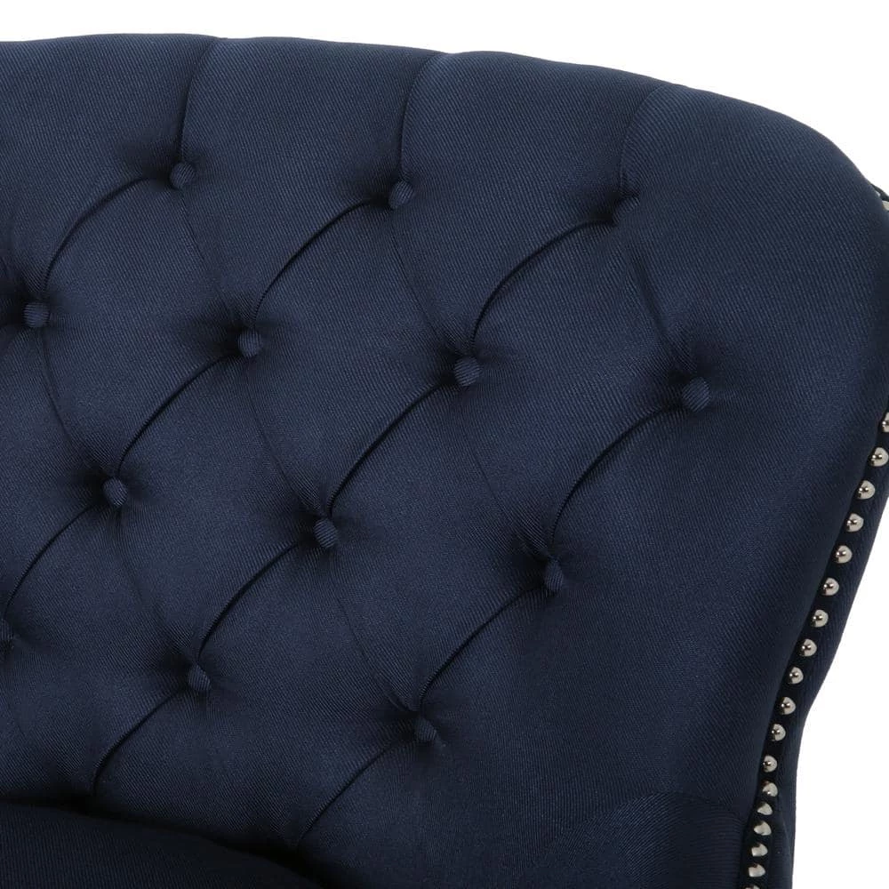 Correia Blue Fabric Upholstered Club Chair with Ottoman by Noble House - Image 7