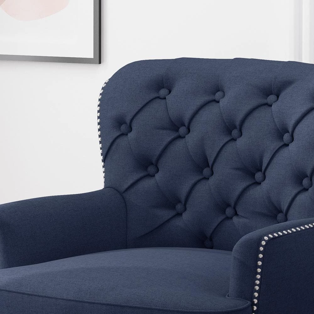 Correia Blue Fabric Upholstered Club Chair with Ottoman by Noble House - Image 2
