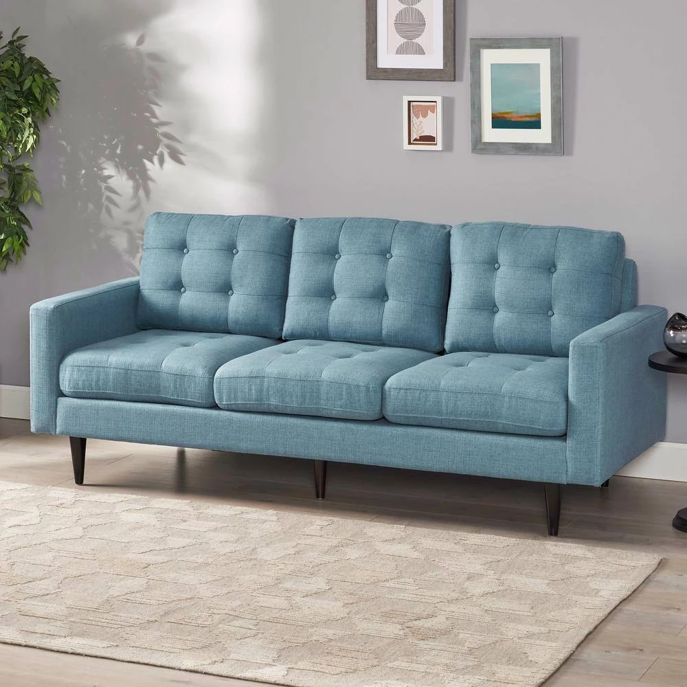 Adderbury 82.75 in. Blue Solid Fabric 3-Seat Lawson Sofa by Noble House - Image 11