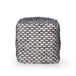 Arya Blue and White Cube Pouf by Noble House