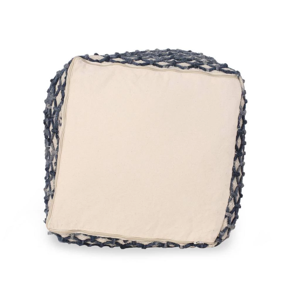Arya Blue and White Cube Pouf by Noble House - Image 8